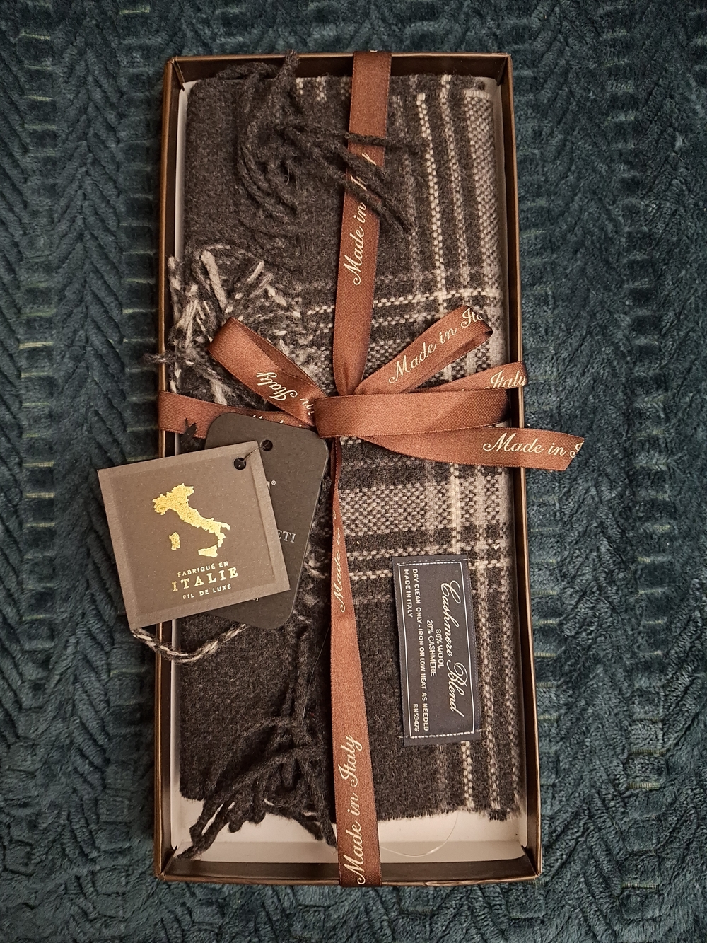 Plaid Fringe Scarf in Charcoal Gray